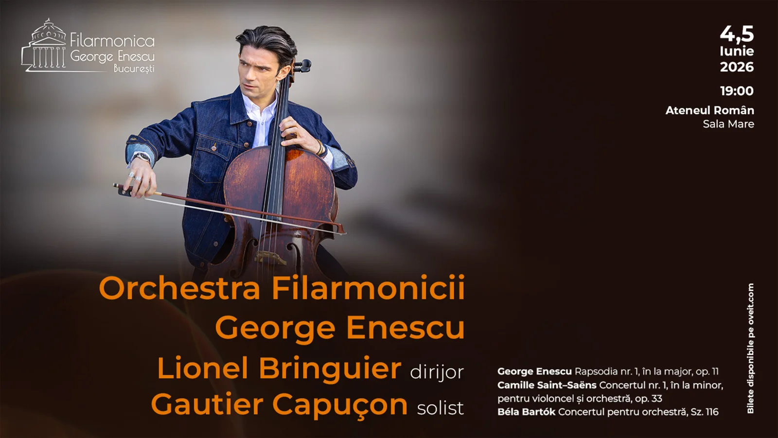 Gautier Capuçon și Lionel Bringuier, la Filarmonica George Enescu pe 4 și 5 iunie