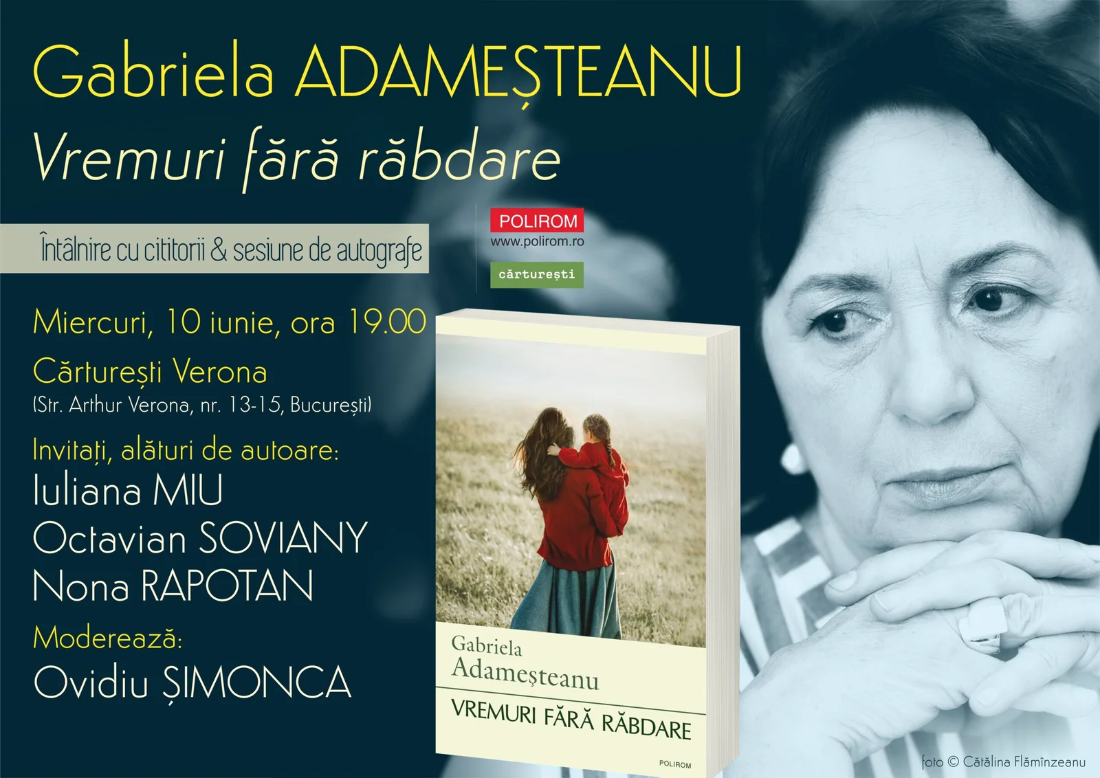 Gabriela Adameșteanu lansează „Vremuri fără răbdare" la Cărturești Verona
