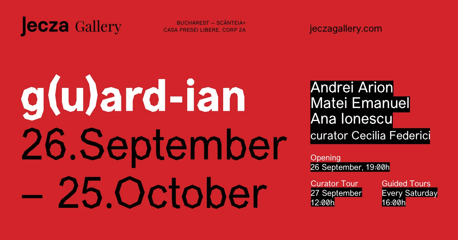 Jecza Gallery Bucharest deschide expoziția „g(u)ard-ian" în septembrie 2026