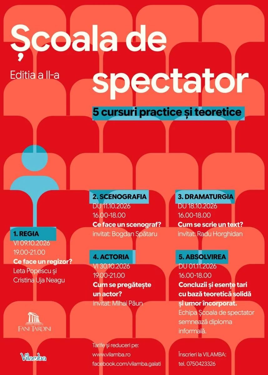 Teatrul „Fani Tardini" și Vilamba lansează ediția a II-a a Școlii de Spectator