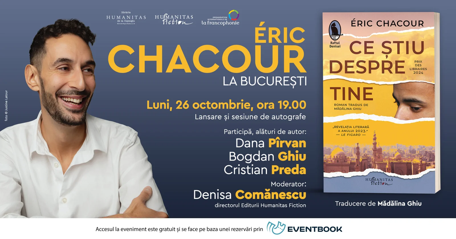 Éric Chacour lansează „Ce știu despre tine" la București