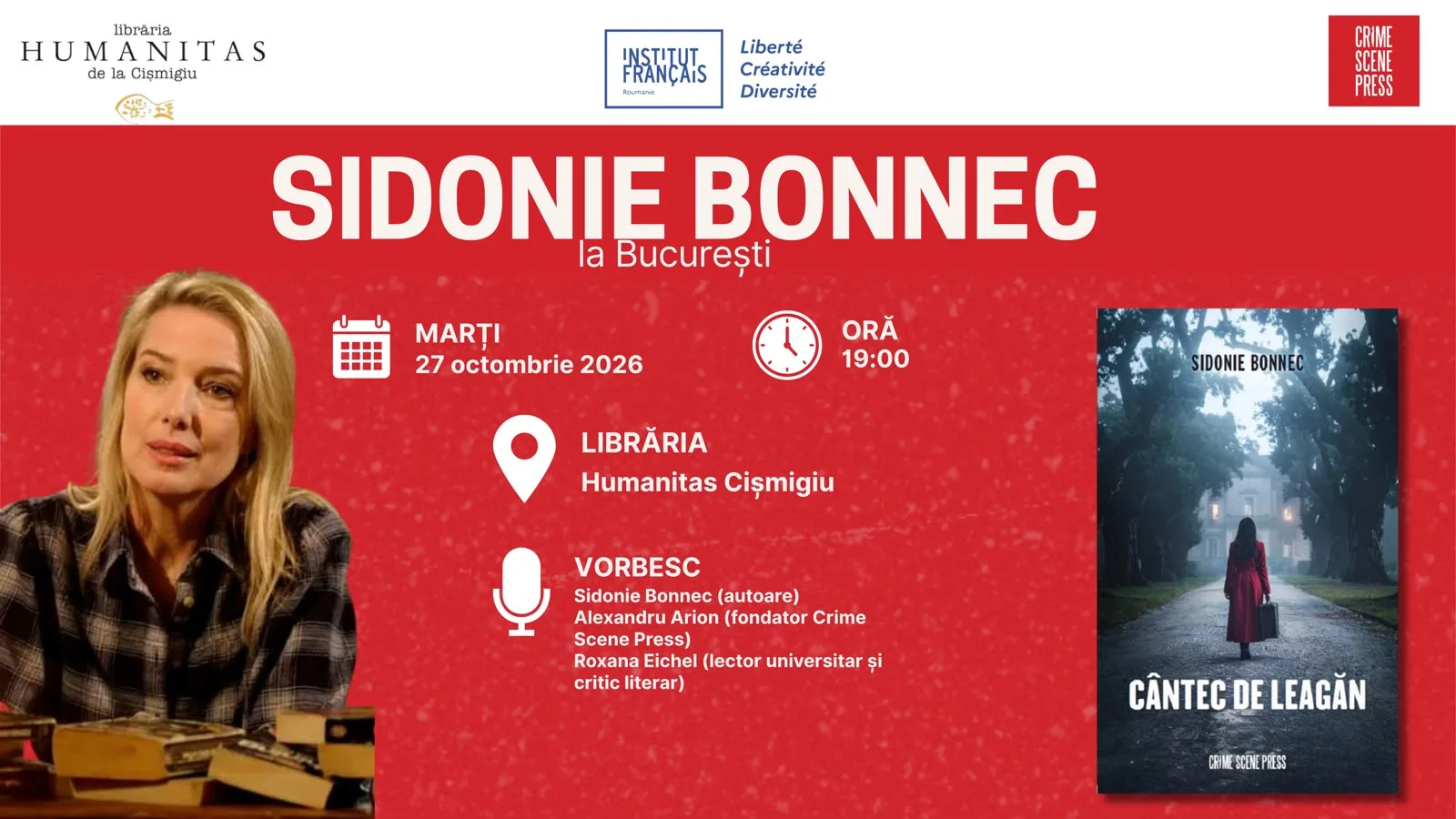 Sidonie Bonnec vine în România pentru lansarea romanului „Cântec de leagăn"
