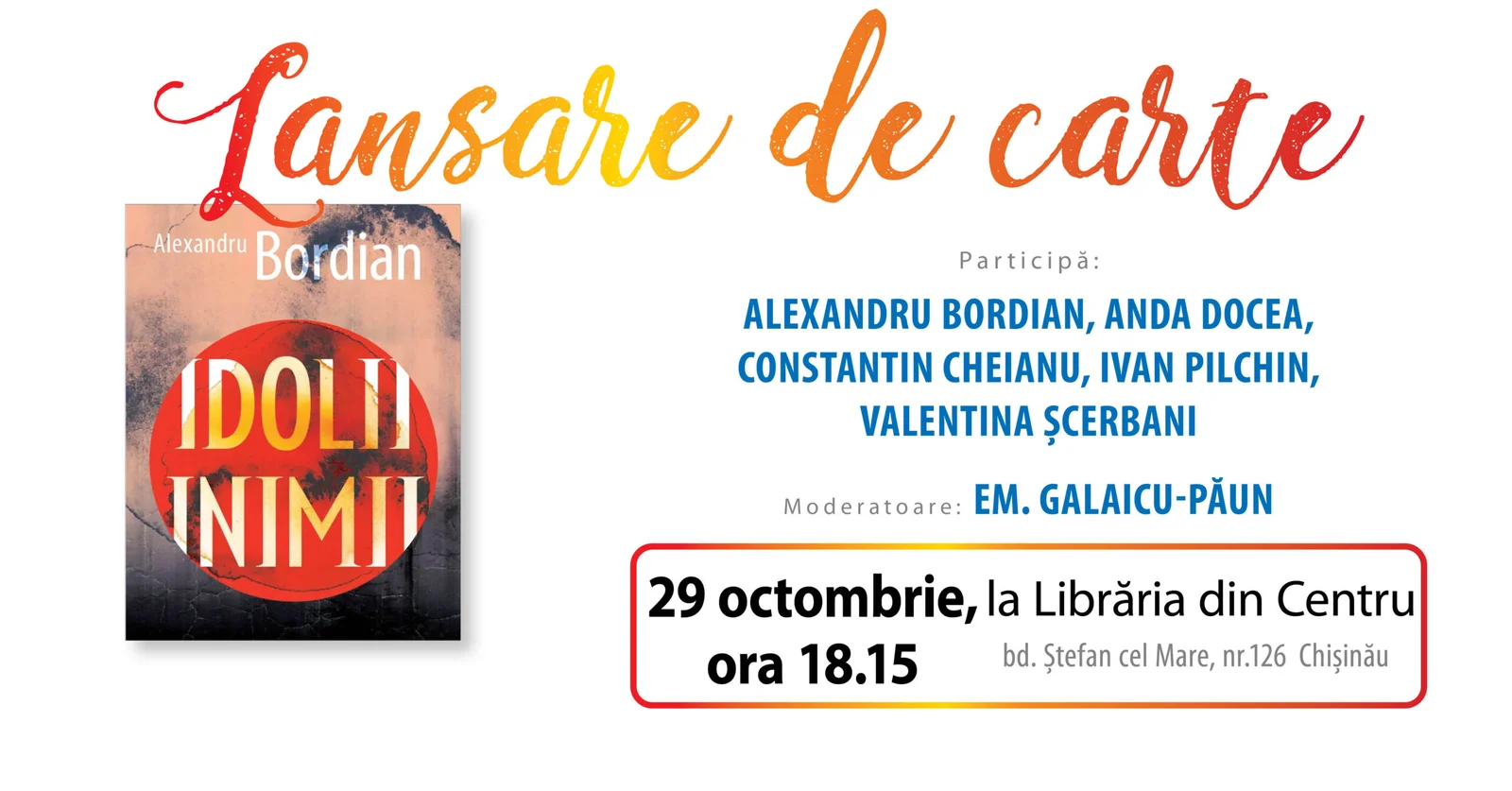 „Idolii inimii" de Alexandru Bordian, lansat la Chișinău